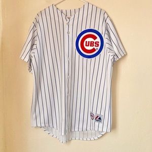 Chicago Cubs Majestic Official Cool Base Jersey White Blue Stripe Size L